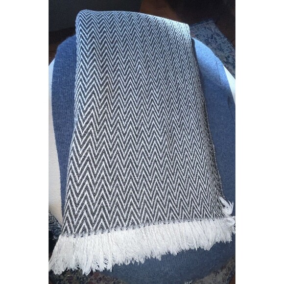 Throw  Blanket 64”x64” (wo Fringe) Black  Boho Chevron Geometric Design - Picture 3 of 7